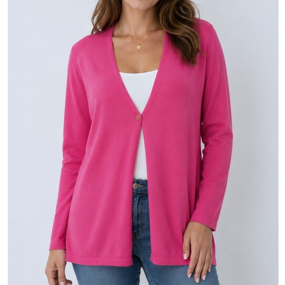 J.Jill Pink Wool Blend Single Button V-Neck Cardigan Sweater Womens Small Petite